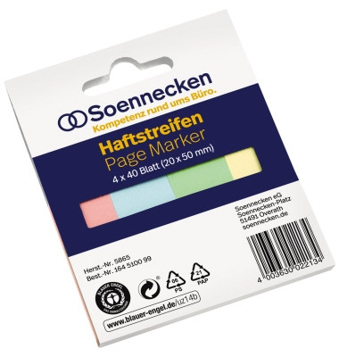 Haftstreifen 20 x 50 mm (B x H) rot, blau, grün, gelb 40 Bl./Block 4 Block/Pack.