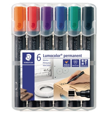 Permanentmarker Lumocolor 350, 350 WP6, Pack, 6-farbig sortiert, 2-5mm Keilspitze