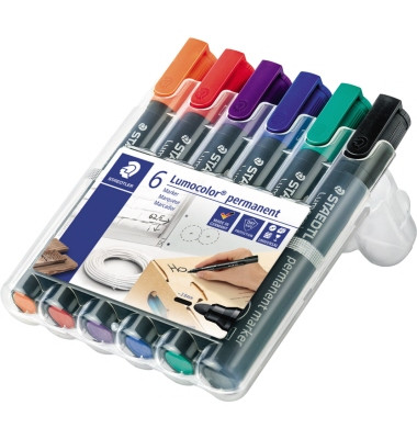 Permanentmarker Lumocolor 352, 352 WP6, Pack, 6-farbig sortiert, 2mm Rundspitze