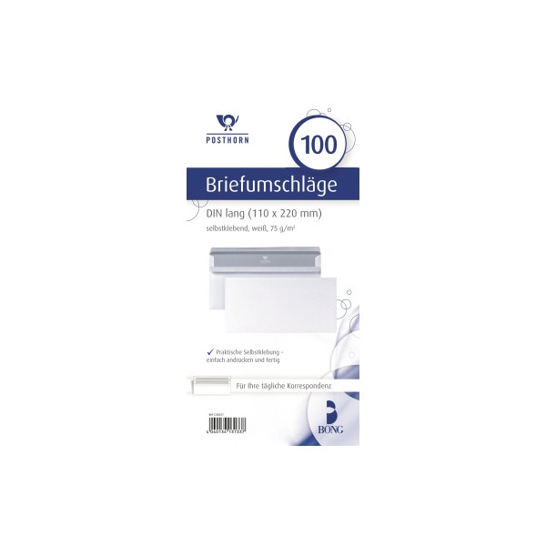 4040134131337 - Briefumschlag Posthorn 01220617 Din Lang ohne Fenster selbstklebend 75g weiß 4040134131337 100 Stück