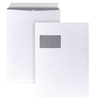 Versandtasche DIN C4 mit Fenster 120g/m² mit Haftklebung Papier weiß