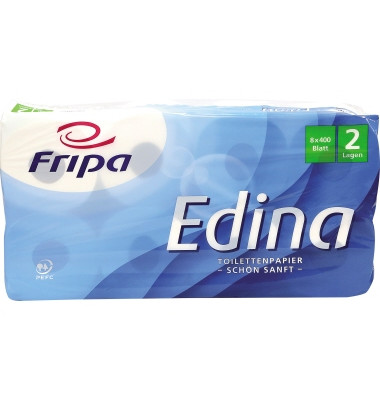 Toilettenpapier Edina 1010809, 2-lagig, hochweiß, 400 Blatt / Rolle,