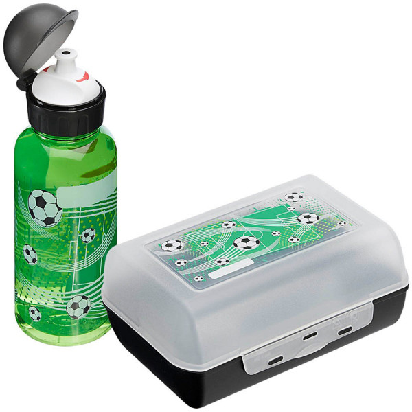 4009049449876 - Brotdose inkl Trinkflasche 2-teilig Praktisches Frühstück Set im kinderfreundlichen Design 1 Set Motiv Fußball