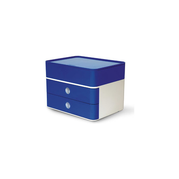 4012473110021 - Schubladenbox Smart-Box Plus Allison 1100-14 SnowWhite RoyalBlue 2 Schubladen geschlossen mit Utensilienbox 4012473110021 HAN