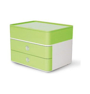 Schubladenbox Smart-Box Plus Allison 1100-80 SnowWhite/LimeGreen 2 Schubladen geschlossen mit Utensilienbox