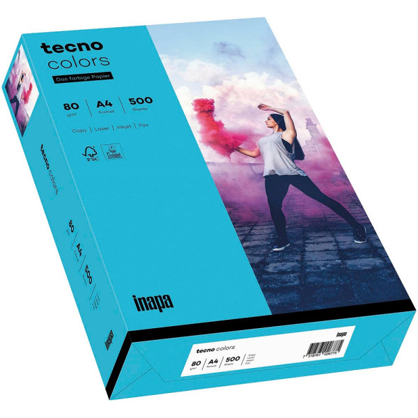 4011211076582 - Farbiges Kopierpapier tecno colors DIN A4 80 g m² blau 1 Paket = 500 Blatt