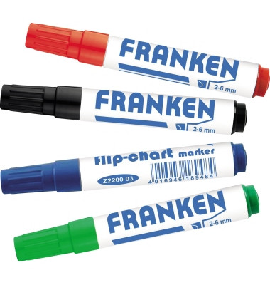 Flipchartmarker Z2203, Pack, rot,blau,grün,schwarz, 2-6mm Keilspitze