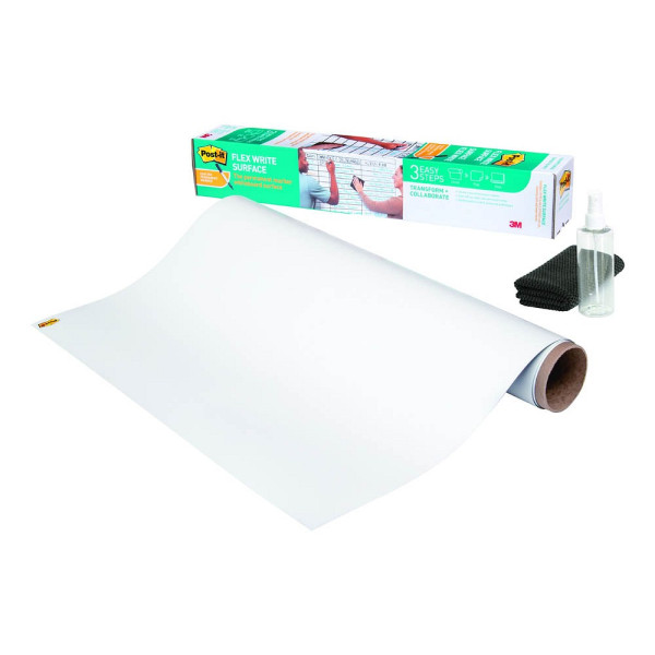 0638060276600 - Whiteboardfolie Post-it® Flex Write Surface selbstklebend beschreibbar Mikrofasertuch & Sprühflasche 1 Blatt auf Rolle B 1220 x H 1830 mm weiß