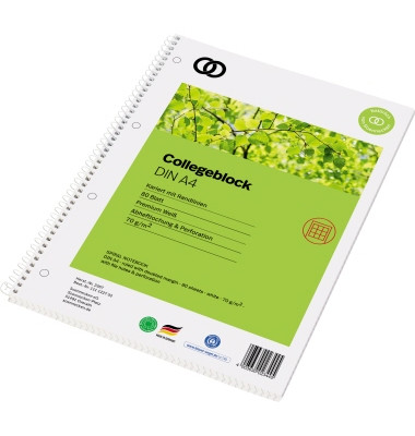 Collegeblock 2367 oeco Recycling, Lineatur 22 / liniert mit Rand innen, A4, 70g, grün, 80 Blatt