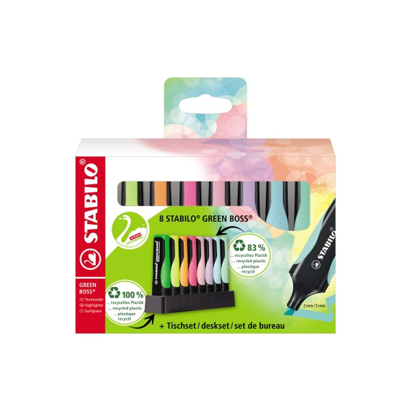 4006381572842 - Textmarker GREEN BOSS Pastell 6070 08-5 Etui 8-farbig sortiert 2-5mm Keilspitze 4006381572842 Stabilo