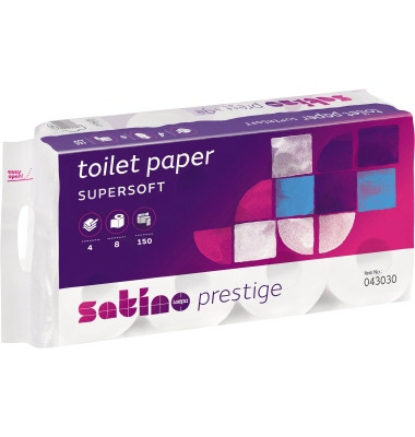 Toilettenpapier Satino Prestige 043030, 4-lagig, hochweiß, 150 Blatt / Rolle,