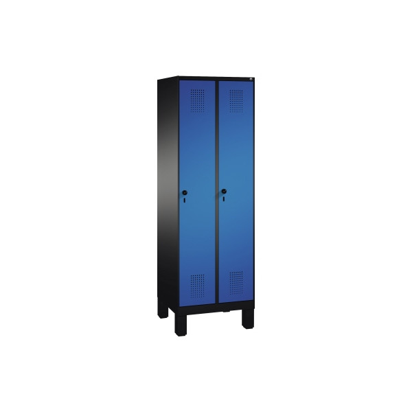 4054421810140 - EVOLO Garderobenschrank mit Füßen 2 Abteile Abteilbreite 300 mm schwarzgrau   enzianblau