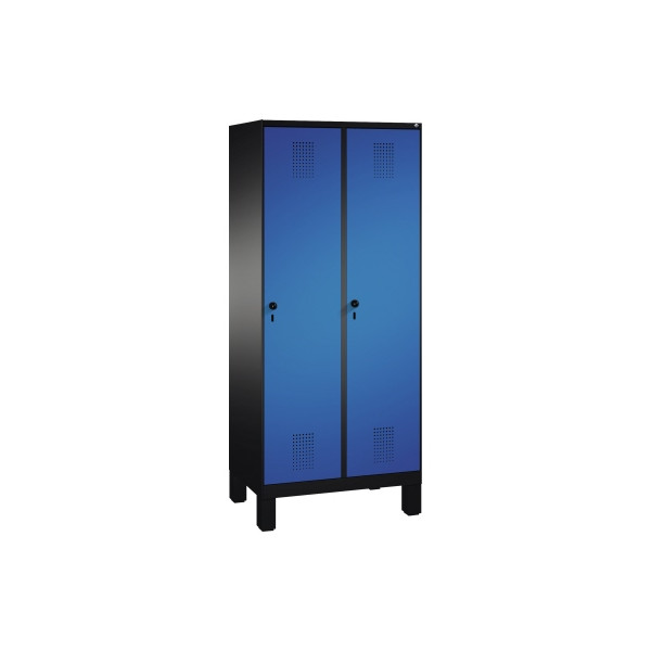 4056211243107 - EVOLO Garderobenschrank mit Füßen 2 Abteile Abteilbreite 400 mm schwarzgrau   enzianblau