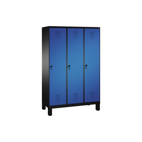 4056211243428 - EVOLO Garderobenschrank mit Füßen 3 Abteile Abteilbreite 400 mm schwarzgrau   enzianblau