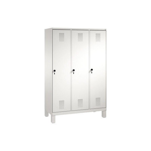 4053597503207 - Garderobenschrank Füße h 150 mm 3 Abteile AbtB 400 mm Drehriegel BxTxH 1200x500x1850 mm ral 7035