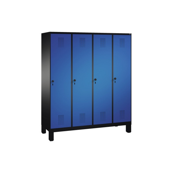 4056211243756 - EVOLO Garderobenschrank mit Füßen 4 Abteile Abteilbreite 400 mm schwarzgrau   enzianblau