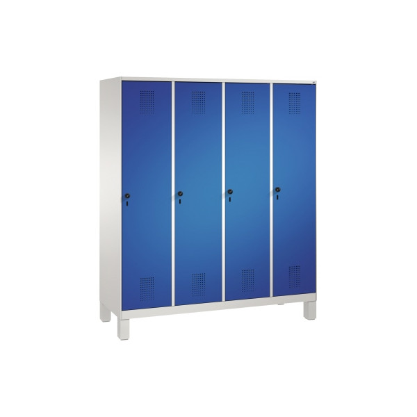 4054421857855 - EVOLO Garderobenschrank mit Füßen 4 Abteile Abteilbreite 400 mm lichtgrau   enzianblau