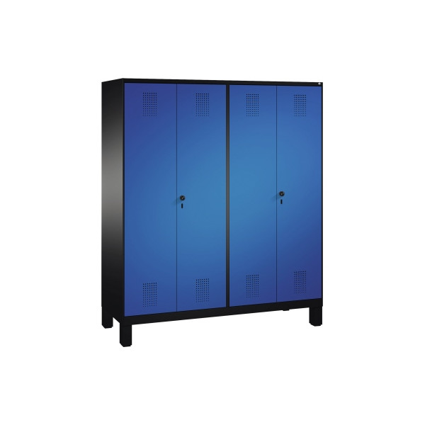 4056211608180 - EVOLO Garderobenschrank zueinander schlagende Türen 4 Abteile Abteilbreite 400 mm mit Füßen schwarzgrau   enzianblau