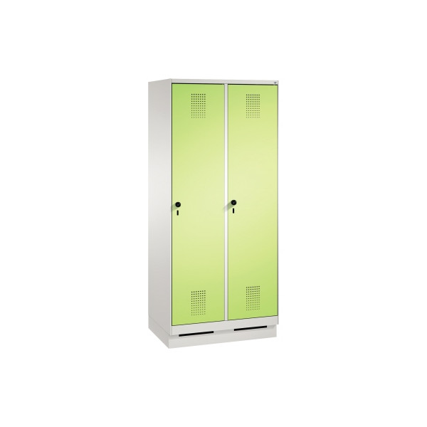 4056211303405 - EVOLO Garderobenschrank mit Sockel 2 Abteile Abteilbreite 400 mm lichtgrau   viridingrün