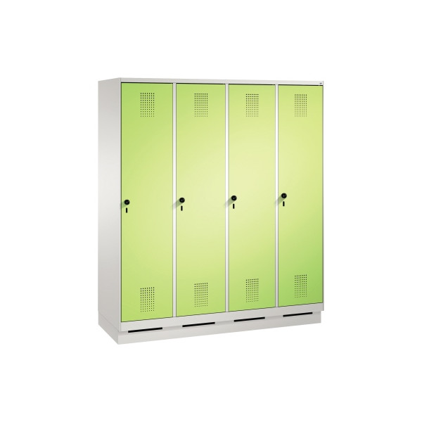 4057706988848 - EVOLO Garderobenschrank mit Sockel 4 Abteile Abteilbreite 400 mm lichtgrau   viridingrün