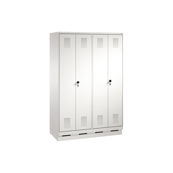 4059369723460 - EVOLO Garderobenschrank zueinander schlagende Türen 4 Abteile Abteilbreite 300 mm mit Sockel lichtgrau