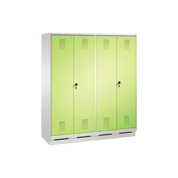 4059096018396 - EVOLO Garderobenschrank zueinander schlagende Türen 4 Abteile Abteilbreite 400 mm mit Sockel lichtgrau   viridingrün