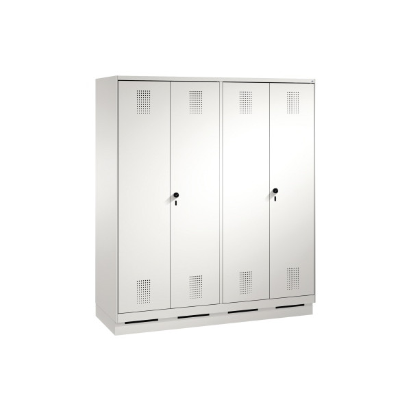 4054421654348 - EVOLO Garderobenschrank zueinander schlagende Türen 4 Abteile Abteilbreite 400 mm mit Sockel lichtgrau