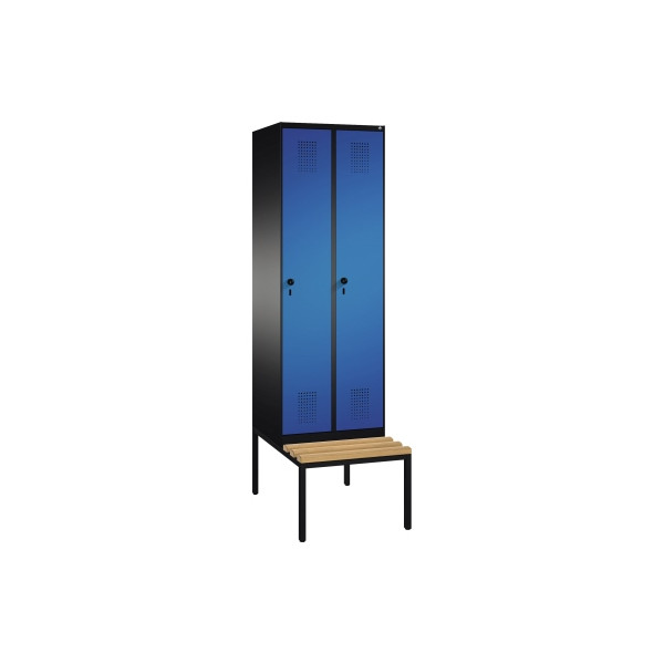 4056211250259 - EVOLO Garderobenschrank mit Sitzbank 2 Abteile Abteilbreite 300 mm schwarzgrau   enzianblau