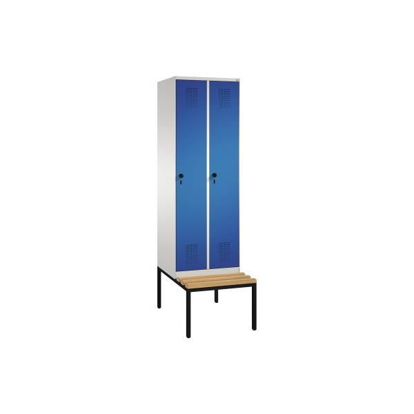 4059369845018 - EVOLO Garderobenschrank mit Sitzbank 2 Abteile Abteilbreite 300 mm lichtgrau   enzianblau