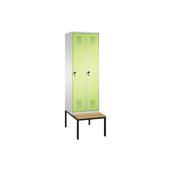 4056211618776 - EVOLO Garderobenschrank mit Sitzbank 2 Abteile Abteilbreite 300 mm lichtgrau   viridingrün