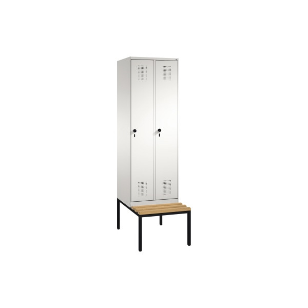 4059369721497 - EVOLO Garderobenschrank mit Sitzbank 2 Abteile Abteilbreite 300 mm lichtgrau