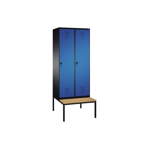 4056211250464 - EVOLO Garderobenschrank mit Sitzbank 2 Abteile Abteilbreite 400 mm schwarzgrau   enzianblau