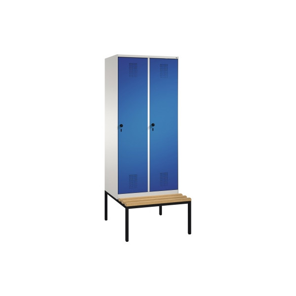 4059369218324 - EVOLO Garderobenschrank mit Sitzbank 2 Abteile Abteilbreite 400 mm lichtgrau   enzianblau