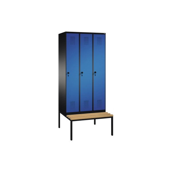 4056211250723 - EVOLO Garderobenschrank mit Sitzbank 3 Abteile Abteilbreite 300 mm schwarzgrau   enzianblau