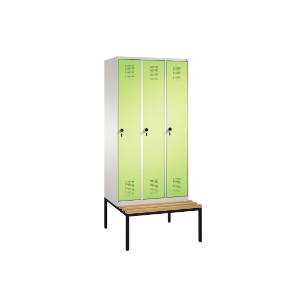 4056211619018 - EVOLO Garderobenschrank mit Sitzbank 3 Abteile Abteilbreite 300 mm lichtgrau   viridingrün