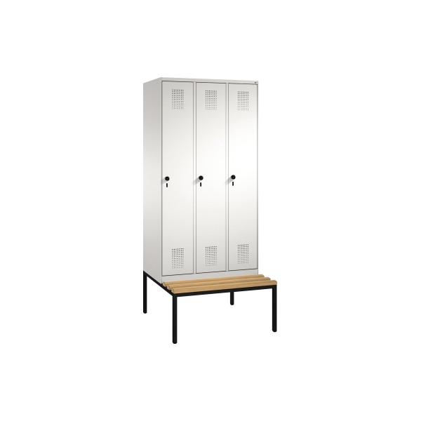 4059369736644 - EVOLO Garderobenschrank mit Sitzbank 3 Abteile Abteilbreite 300 mm lichtgrau