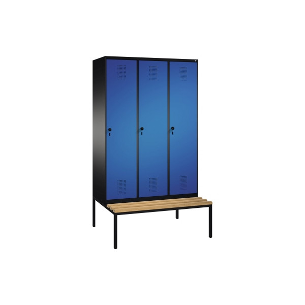 4056211250952 - EVOLO Garderobenschrank mit Sitzbank 3 Abteile Abteilbreite 400 mm schwarzgrau   enzianblau