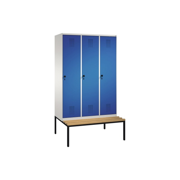 4059369911553 - EVOLO Garderobenschrank mit Sitzbank 3 Abteile Abteilbreite 400 mm lichtgrau   enzianblau