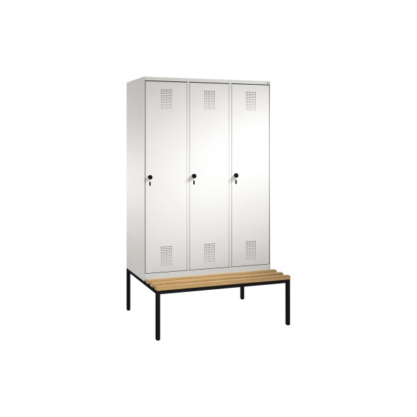 4053597529221 - EVOLO Garderobenschrank mit Sitzbank 3 Abteile Abteilbreite 400 mm lichtgrau