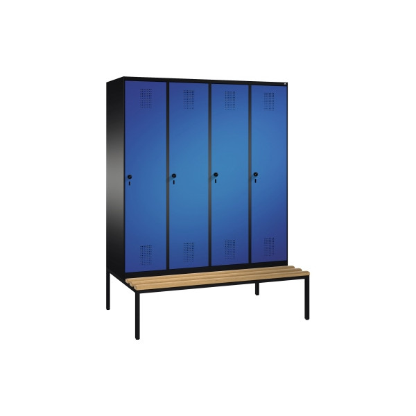 4056211251645 - EVOLO Garderobenschrank mit Sitzbank 4 Abteile Abteilbreite 400 mm schwarzgrau   enzianblau