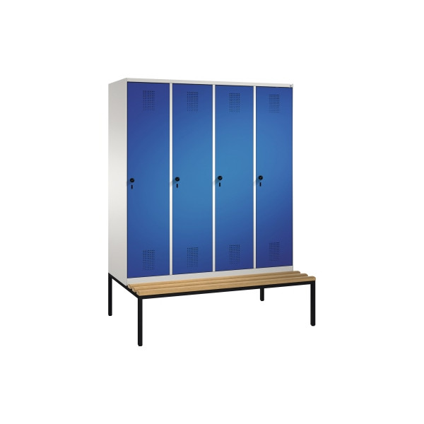 4059369723248 - EVOLO Garderobenschrank mit Sitzbank 4 Abteile Abteilbreite 400 mm lichtgrau   enzianblau