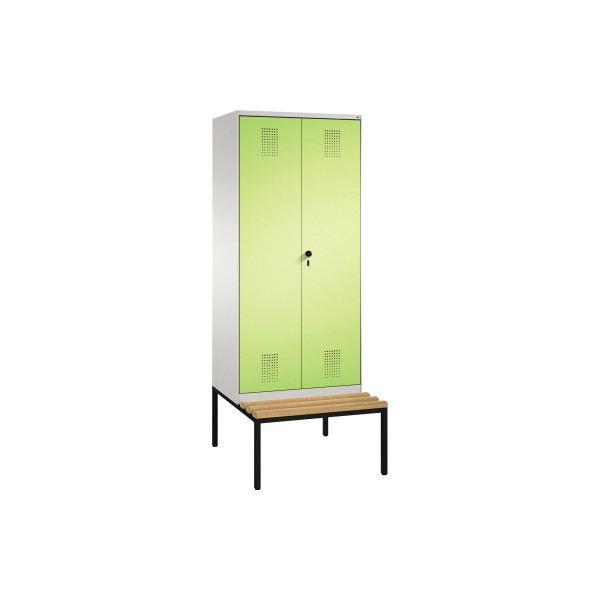 4059096768871 - EVOLO Garderobenschrank zueinander schlagende Türen mit Sitzbank 2 Abteile Abteilbreite 400 mm lichtgrau   viridingrün