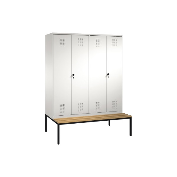 4059369609696 - EVOLO Garderobenschrank zueinander schlagende Türen mit Sitzbank 4 Abteile Abteilbreite 400 mm lichtgrau