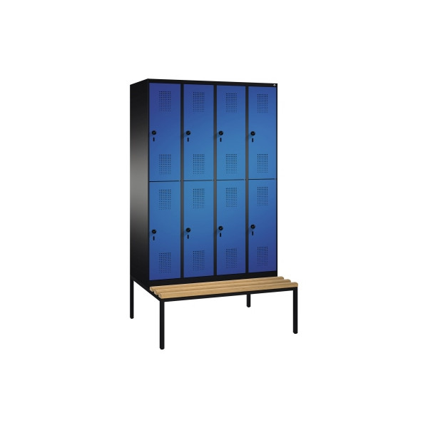 4056211550984 - EVOLO Garderobenschrank doppelstöckig mit Sitzbank 4 Abteile je 2 Fächer Abteilbreite 300 mm schwarzgrau   enzianblau