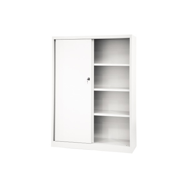 0796376586421 - BISLEY Schiebetürenschrank ECO SD12173S696 verkehrsweiß 3 Fachböden 1200 x 430 x 1637 cm