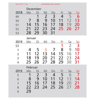 Kalendereinlage 5033EK, 3 Monate / 1 Seite, 10,6x13cm (A6), 2025/2026