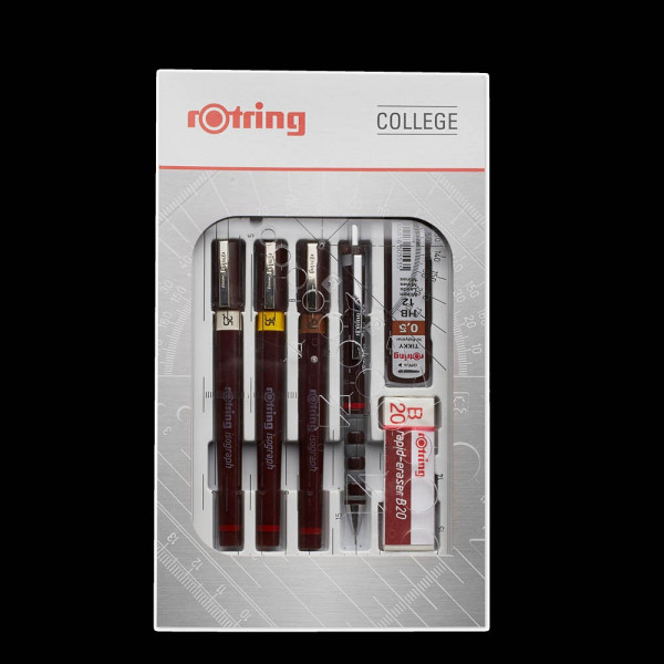 3501170699386 - rOtring Isograph Fineliner College Set | 3 Isograph Tuschefüller (025 mm 035 mm und 050 mm) Tikky Druckbleistift (05mm) und Zubehör