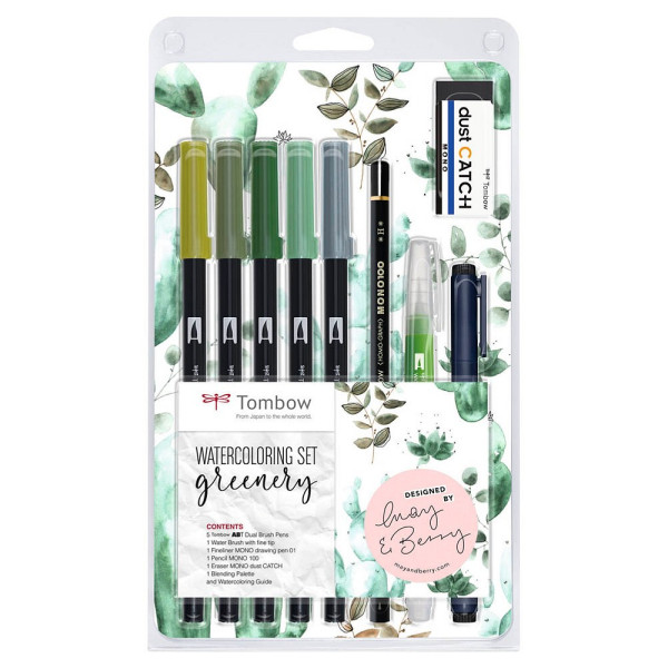 4003198130258 - Brush-Pen-Set Watercoloring Set Greenery 03 + 30 + 100 mm Mehrfarbig