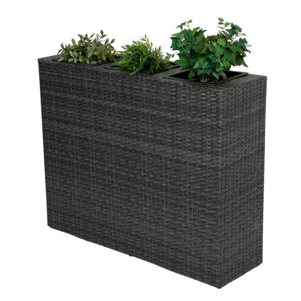 4041908099730 - Rattan Raumtrenner mit 3 Pflanztöpfen Pflanzschale Blumentopf grau Übertopf