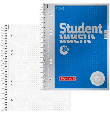 Collegeblock 10-67157 Student Premium, punktiert / punktkariert ohne Rand, A5, 90g, blau, 80 Blatt